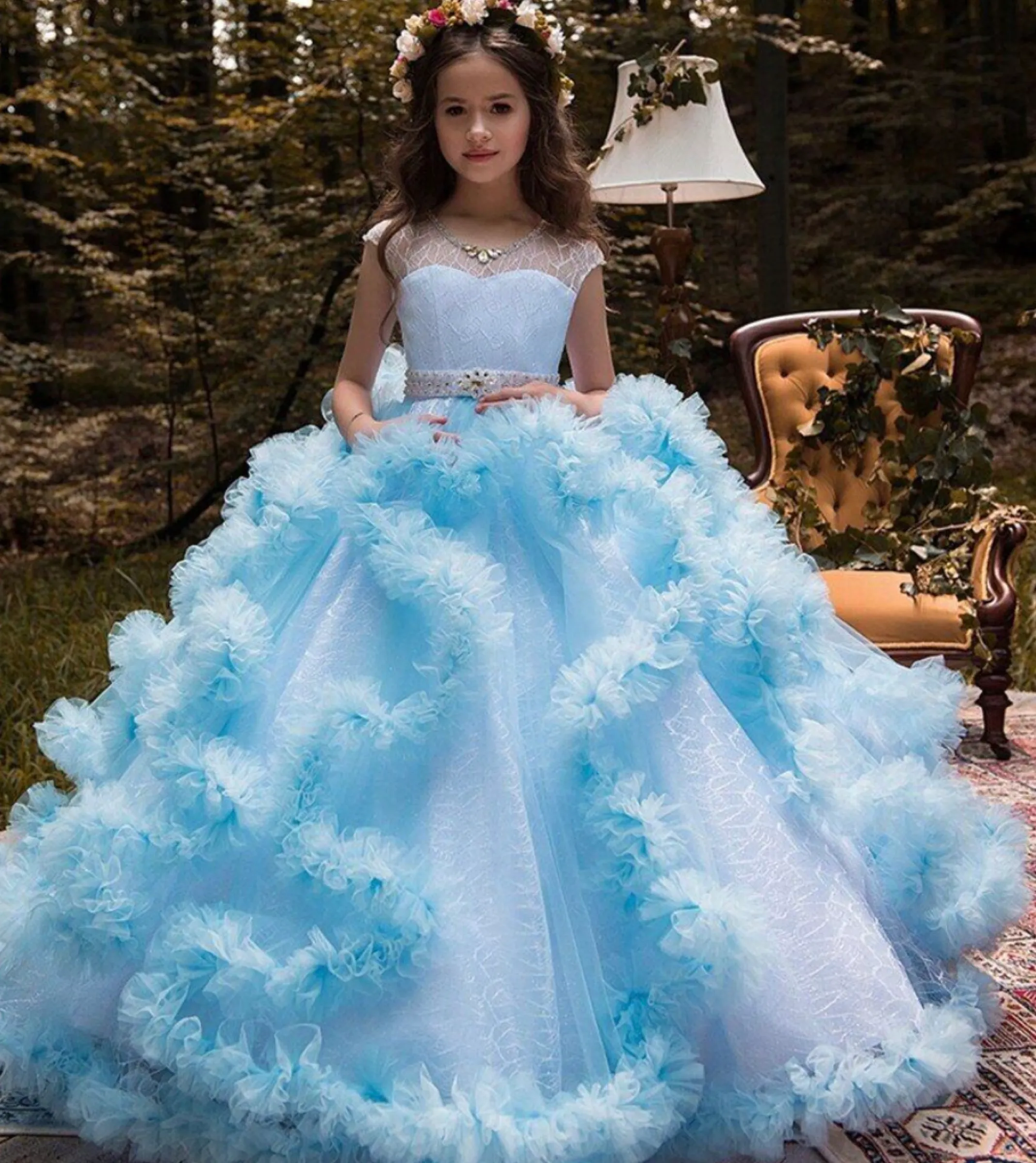 Sky blue ruffled mini quince dress