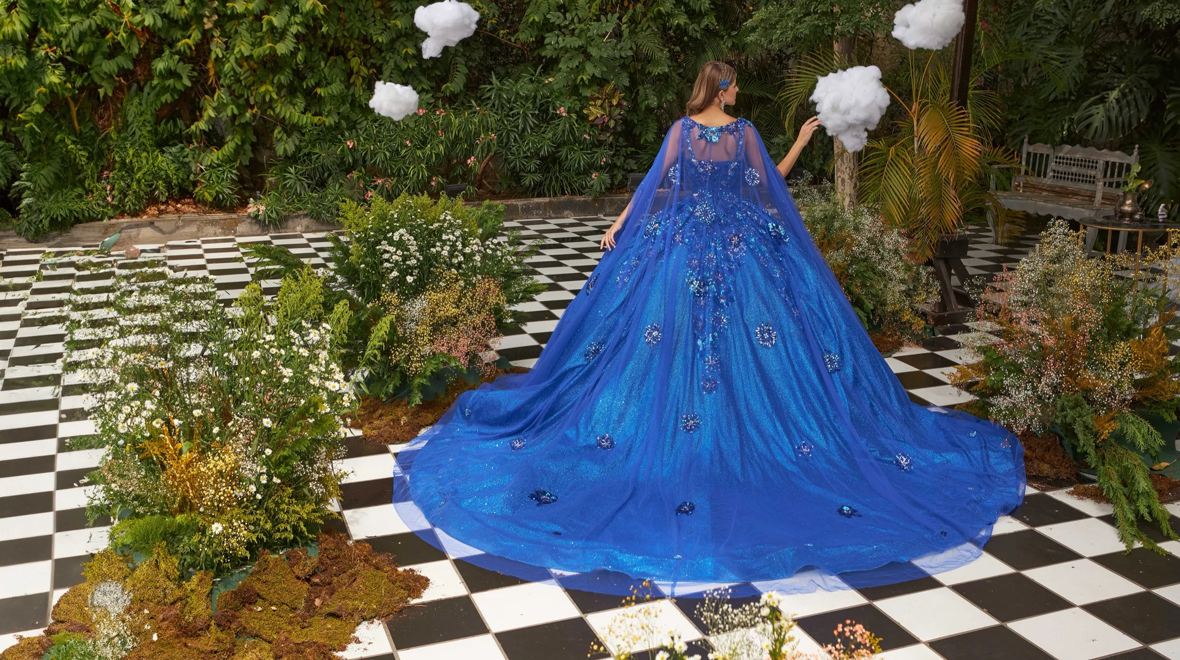 Royal blue ballgown with cape